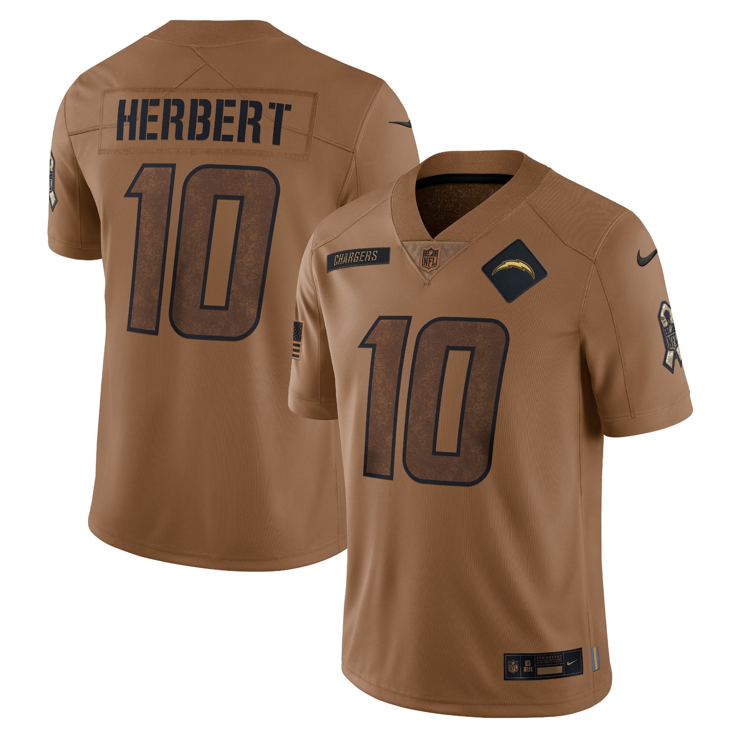 Justin Herbert Los Angeles Chargers Nike 2023 Salute To Service Limited Jersey - Brown