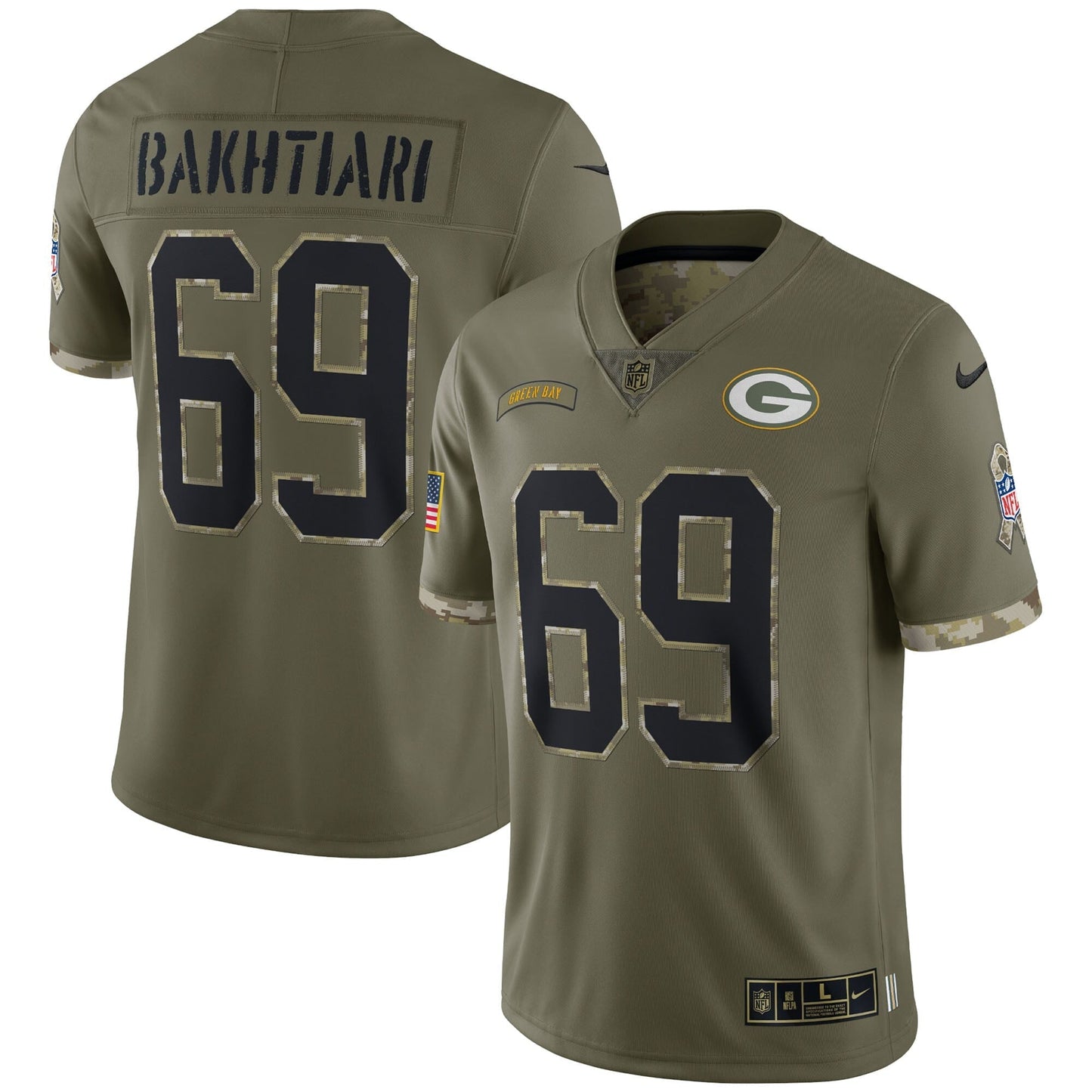 Men's Nike David Bakhtiari Olive Green Bay Packers 2022 Salute To Service Limited Jersey